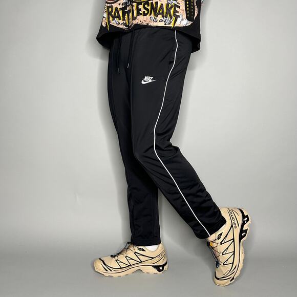 Nike Sweatpants Jet Black Polyester Joggers White Swoosh - Picture 1 of 4